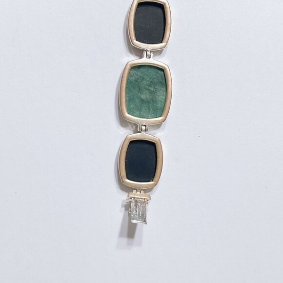 Sterling Silver Green & Black Stone Link Bracelet - Picture 6 of 9